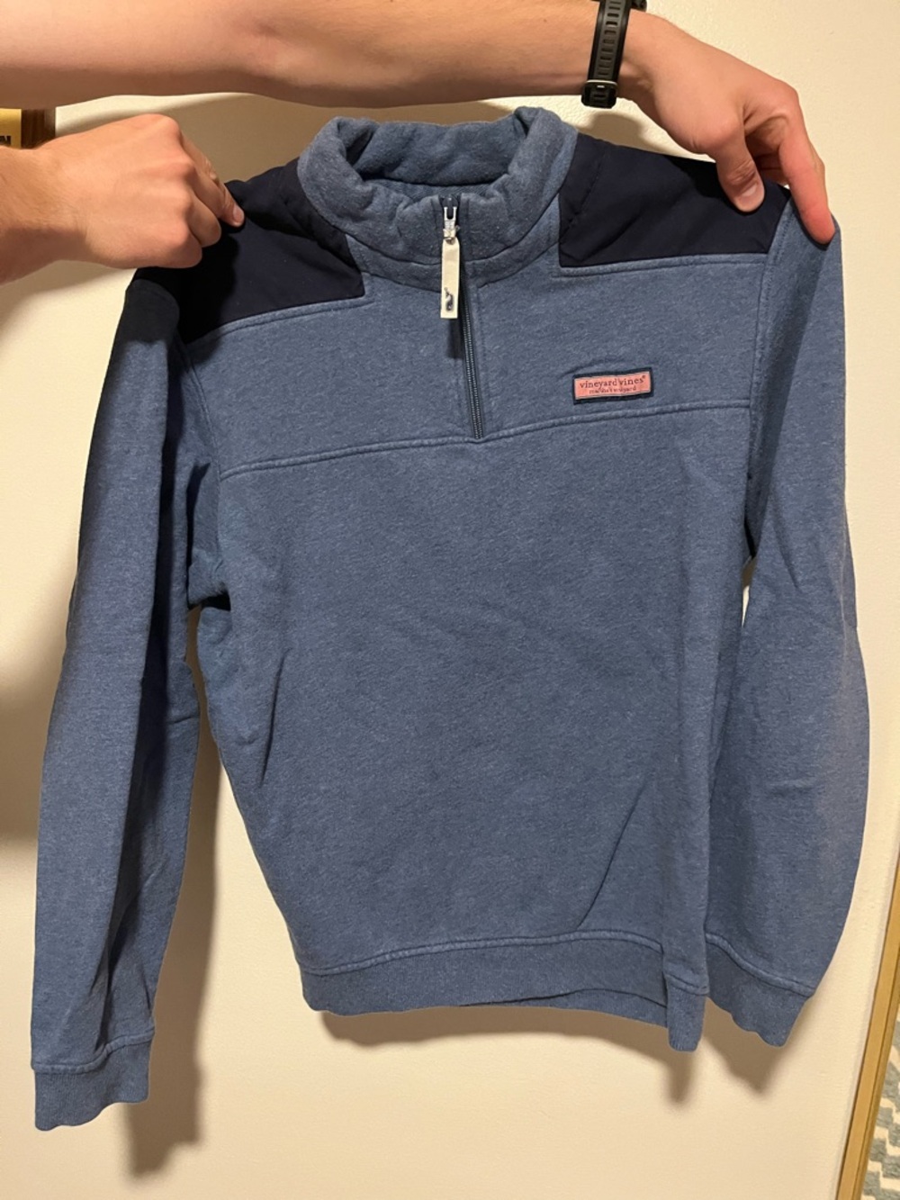 Vineyard Vines Men’s Blue Half-Zip Fleece with Navy Shoulder Panels